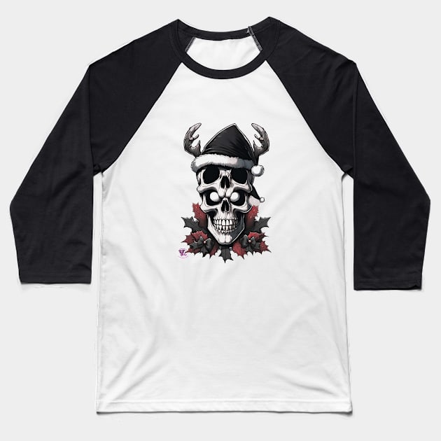 Double xmas skull Baseball T-Shirt by Viper Unconvetional Concept